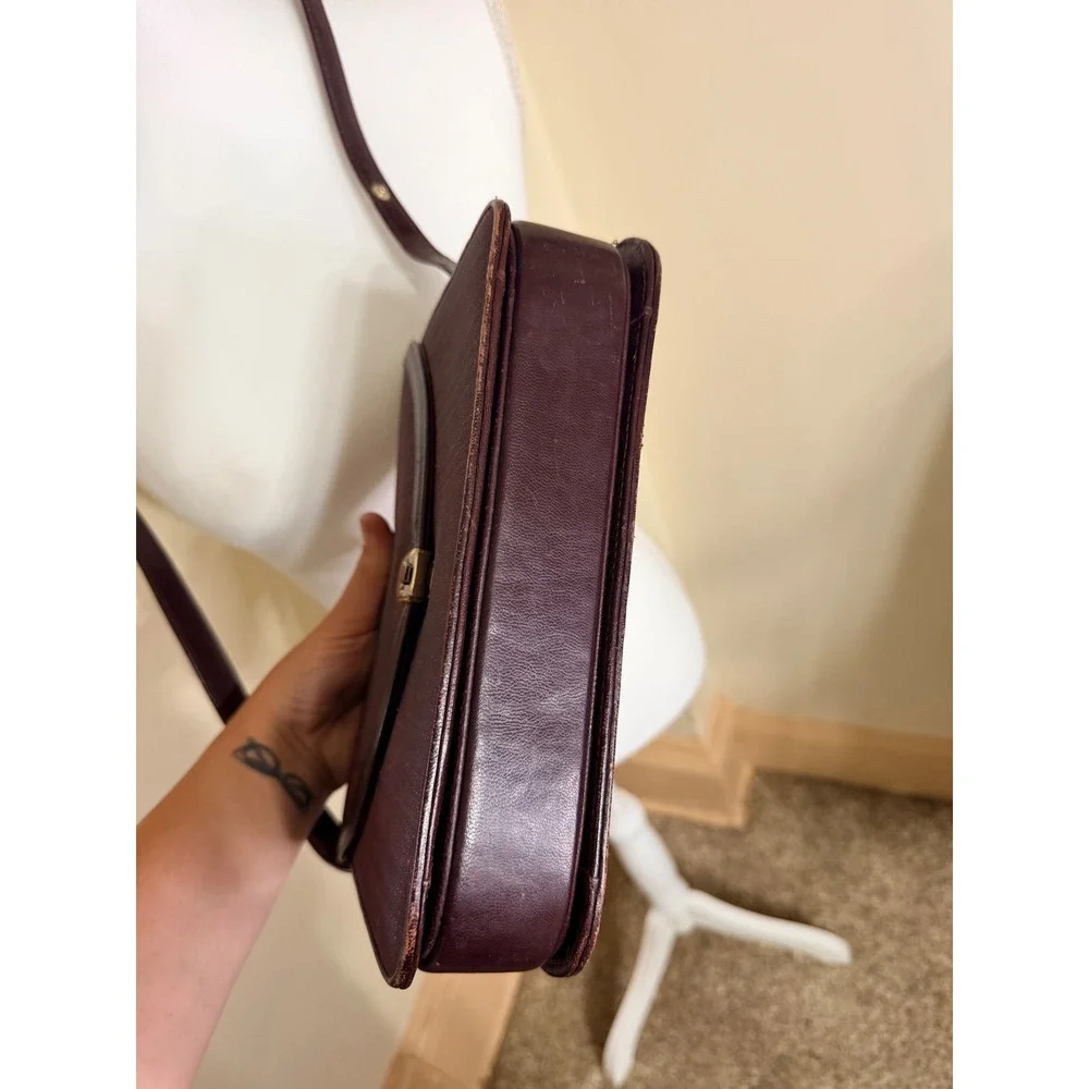 Vintage Genuine Horsehair Leather Crossbody Burgundy German Made Gold Hardware